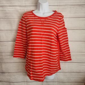 Gap Striped Top Medium Red White Casual Coastal Chic Relaxed Fit Tee